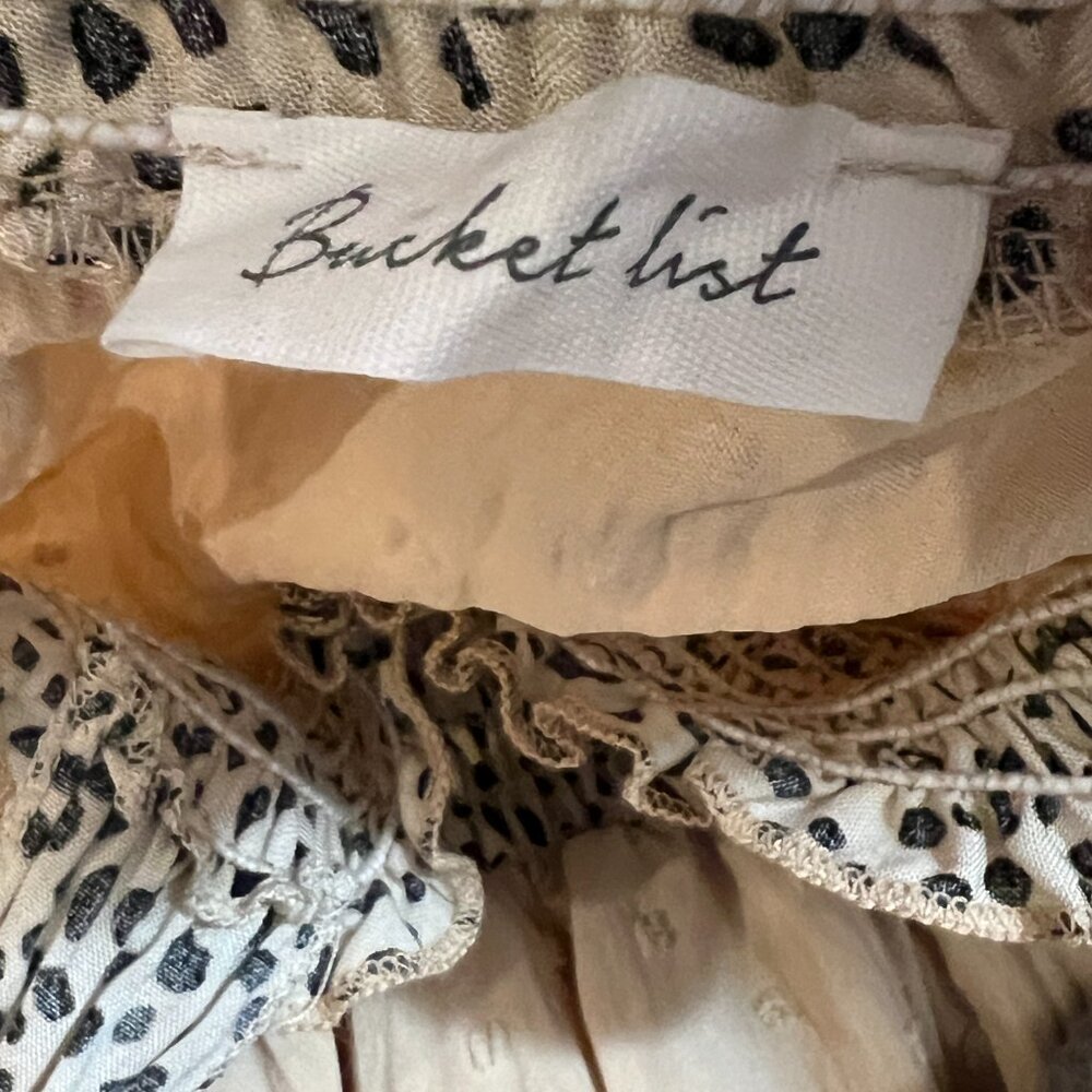 BucketList Womens M Tiered Maxi Dress Beige Boho Smocked Animal Print USA - Picture 5 of 9